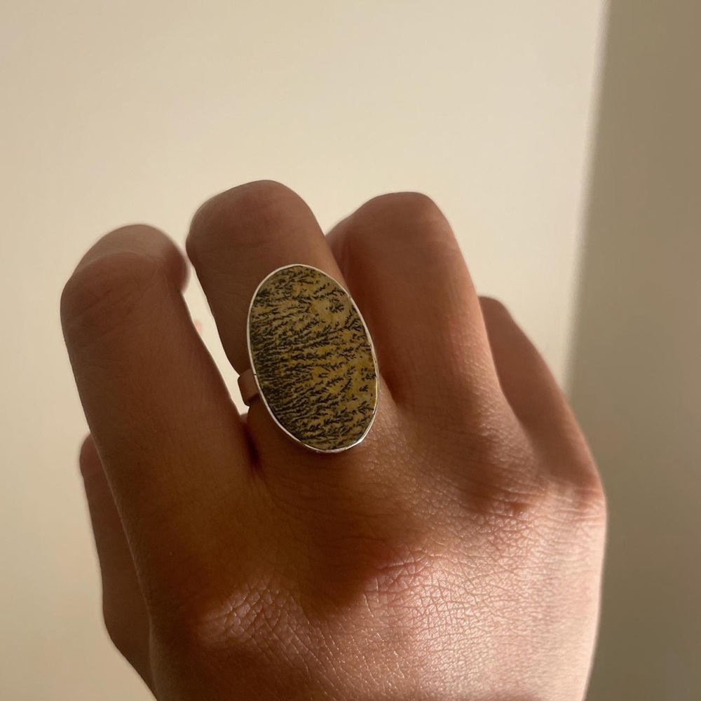 Psilomelane Dendrite Solid 925 Ring - image 1